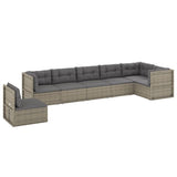 7 Piece Garden Lounge Set with Cushions Grey Poly Rattan