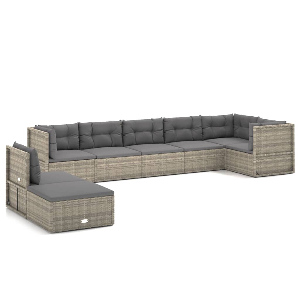 8 Piece Garden Lounge Set with Cushions Grey Poly Rattan