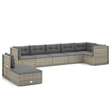 8 Piece Garden Lounge Set with Cushions Grey Poly Rattan - Front View