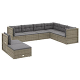 8 Piece Garden Lounge Set with Cushions Grey Poly Rattan