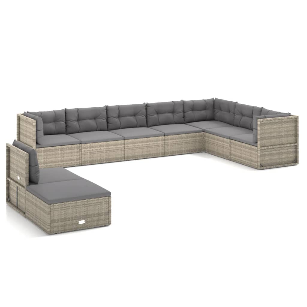 9 Piece Garden Lounge Set with Cushions Grey Poly Rattan