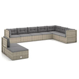 9 Piece Garden Lounge Set with Cushions Grey Poly Rattan - Front View