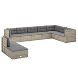 9 Piece Garden Lounge Set with Cushions Grey Poly Rattan - Side View