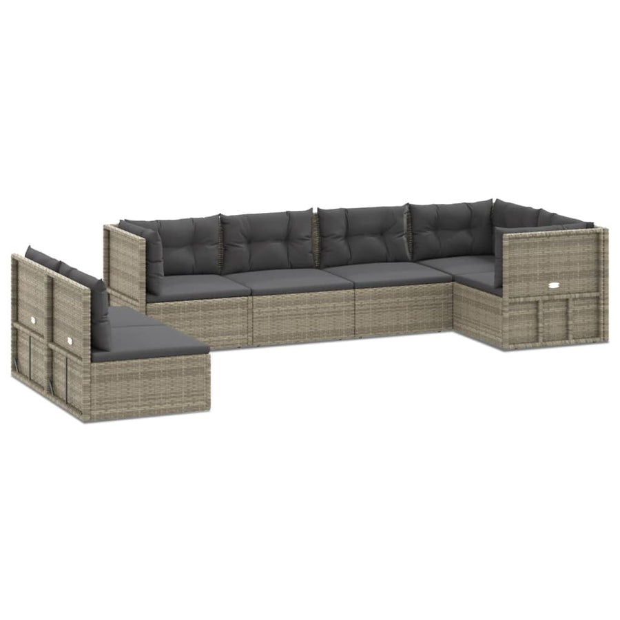 7 Piece Garden Lounge Set with Cushions Grey Poly Rattan