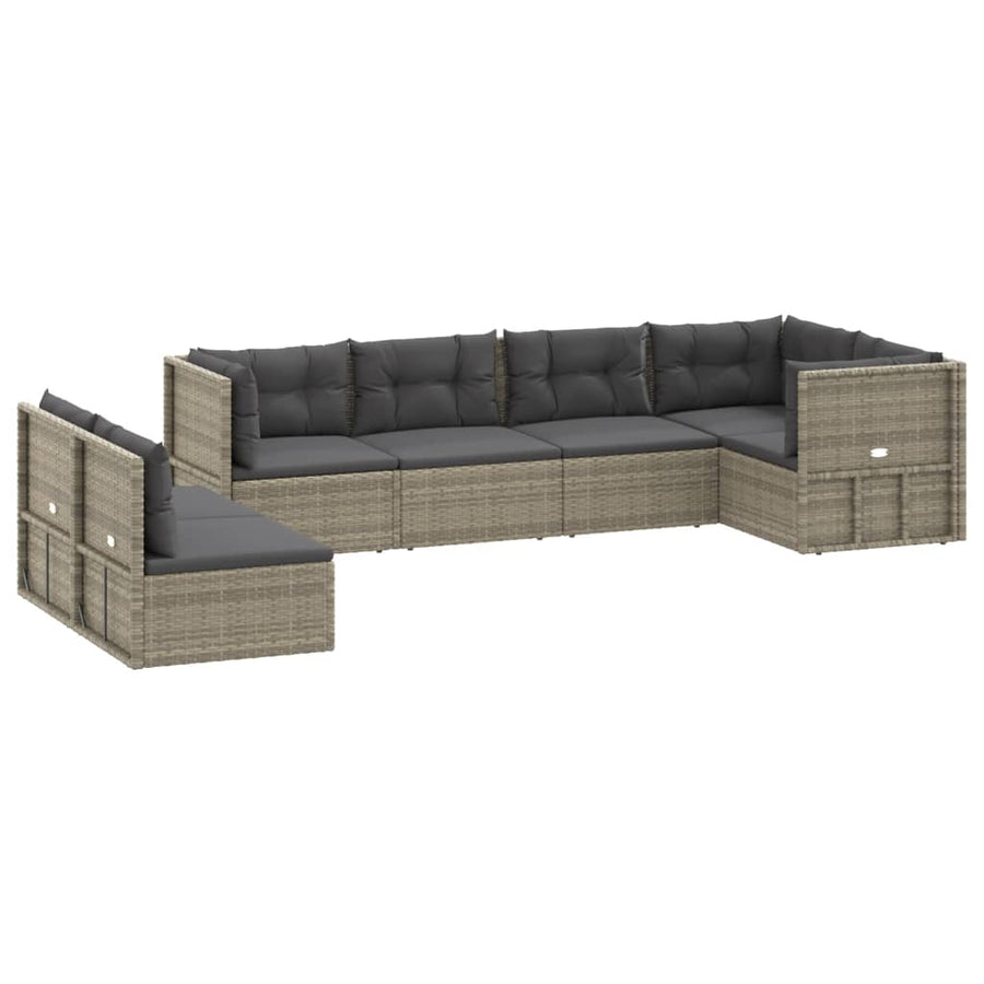 7 Piece Garden Lounge Set with Cushions Grey Poly Rattan