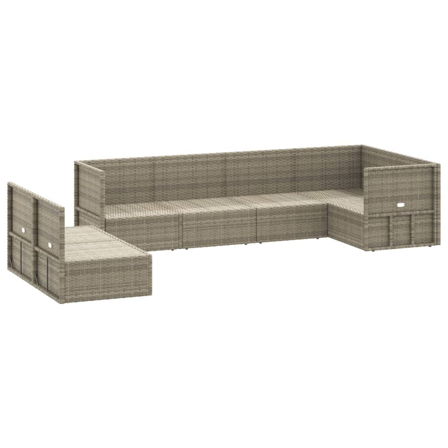 7 Piece Garden Lounge Set with Cushions Grey Poly Rattan