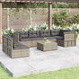 7 Piece Garden Lounge Set with Cushions Grey Poly Rattan