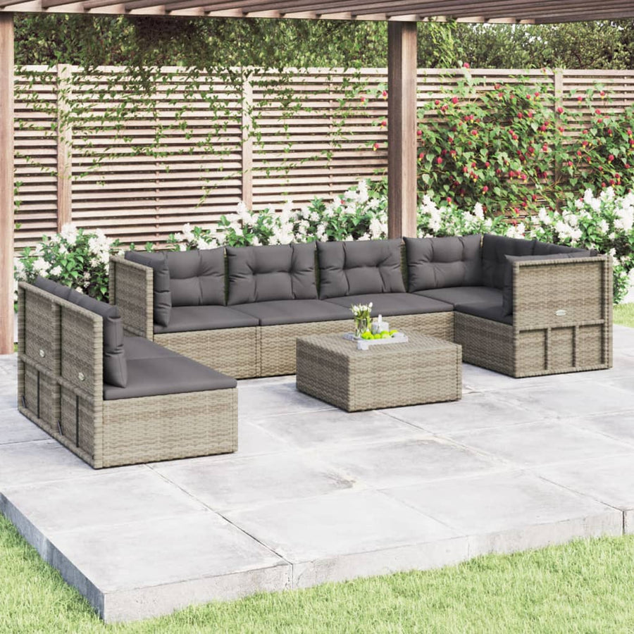 7 Piece Garden Lounge Set with Cushions Grey Poly Rattan