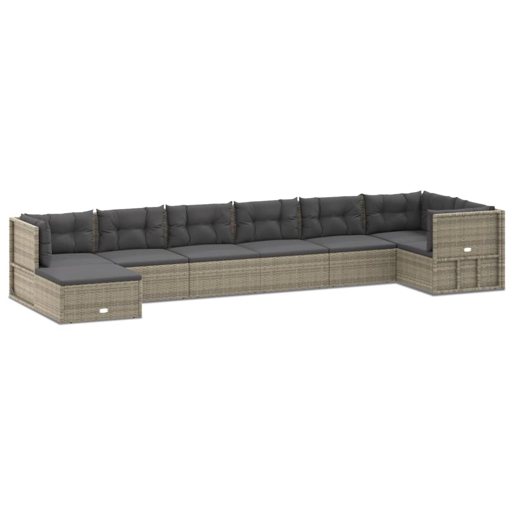 8 Piece Garden Lounge Set with Cushions Grey Poly Rattan
