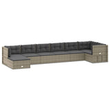 8 Piece Garden Lounge Set with Cushions Grey Poly Rattan