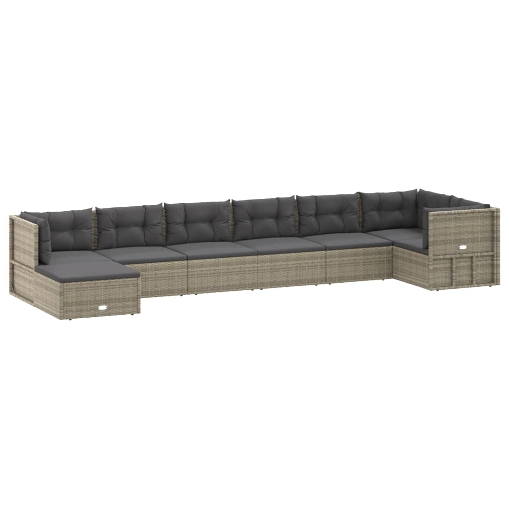 8 Piece Garden Lounge Set with Cushions Grey Poly Rattan