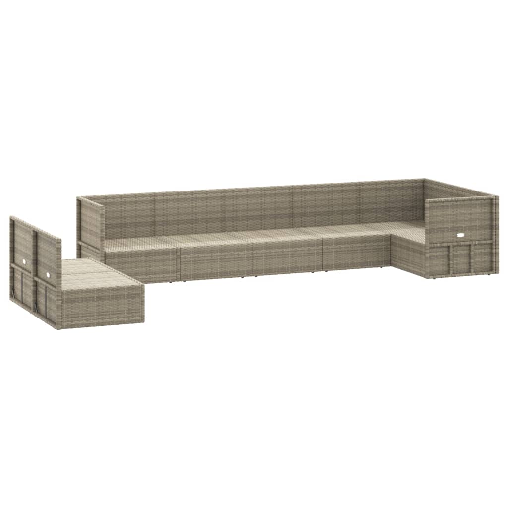8 Piece Garden Lounge Set with Cushions Grey Poly Rattan