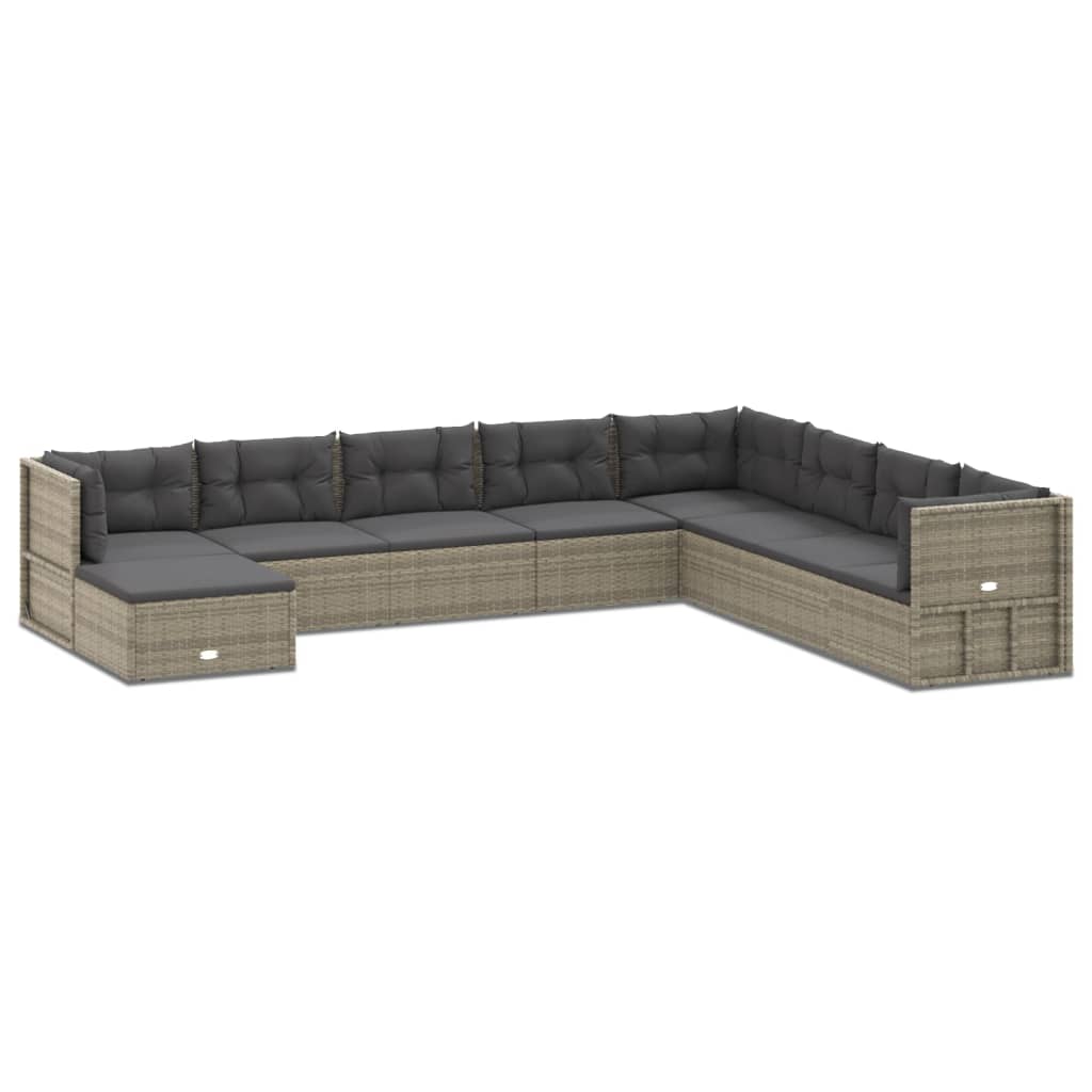 9 Piece Garden Lounge Set with Cushions Grey Poly Rattan