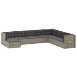 9 Piece Garden Lounge Set with Cushions Grey Poly Rattan