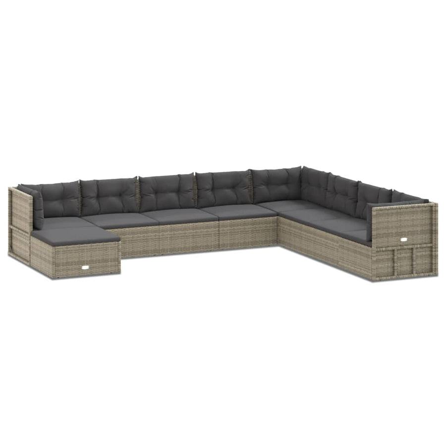 9 Piece Garden Lounge Set with Cushions Grey Poly Rattan
