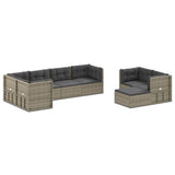 8 Piece Garden Lounge Set with Cushions Grey Poly Rattan - Front View