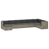 9 Piece Garden Lounge Set with Cushions Grey Poly Rattan - Front View