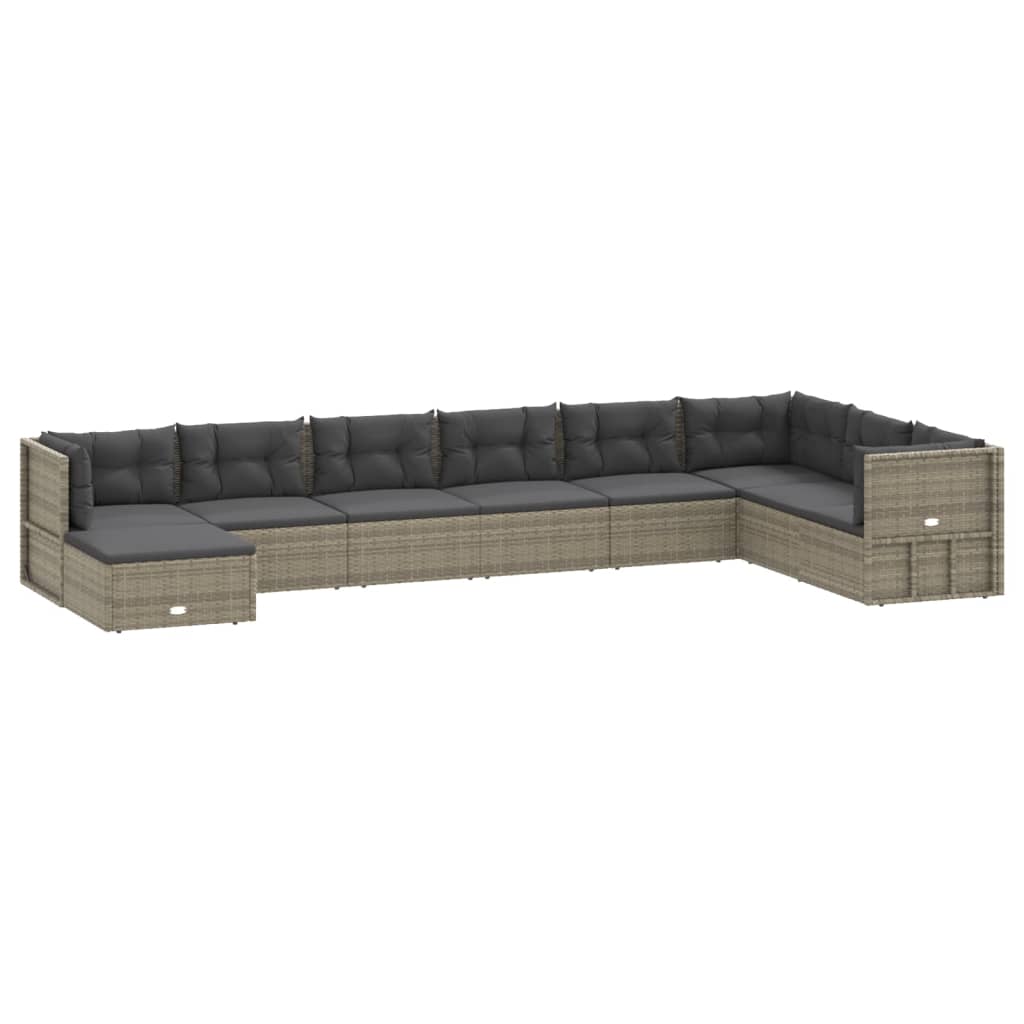 9 Piece Garden Lounge Set with Cushions Grey Poly Rattan