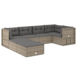 7 Piece Garden Lounge Set with Cushions Grey Poly Rattan - Front View