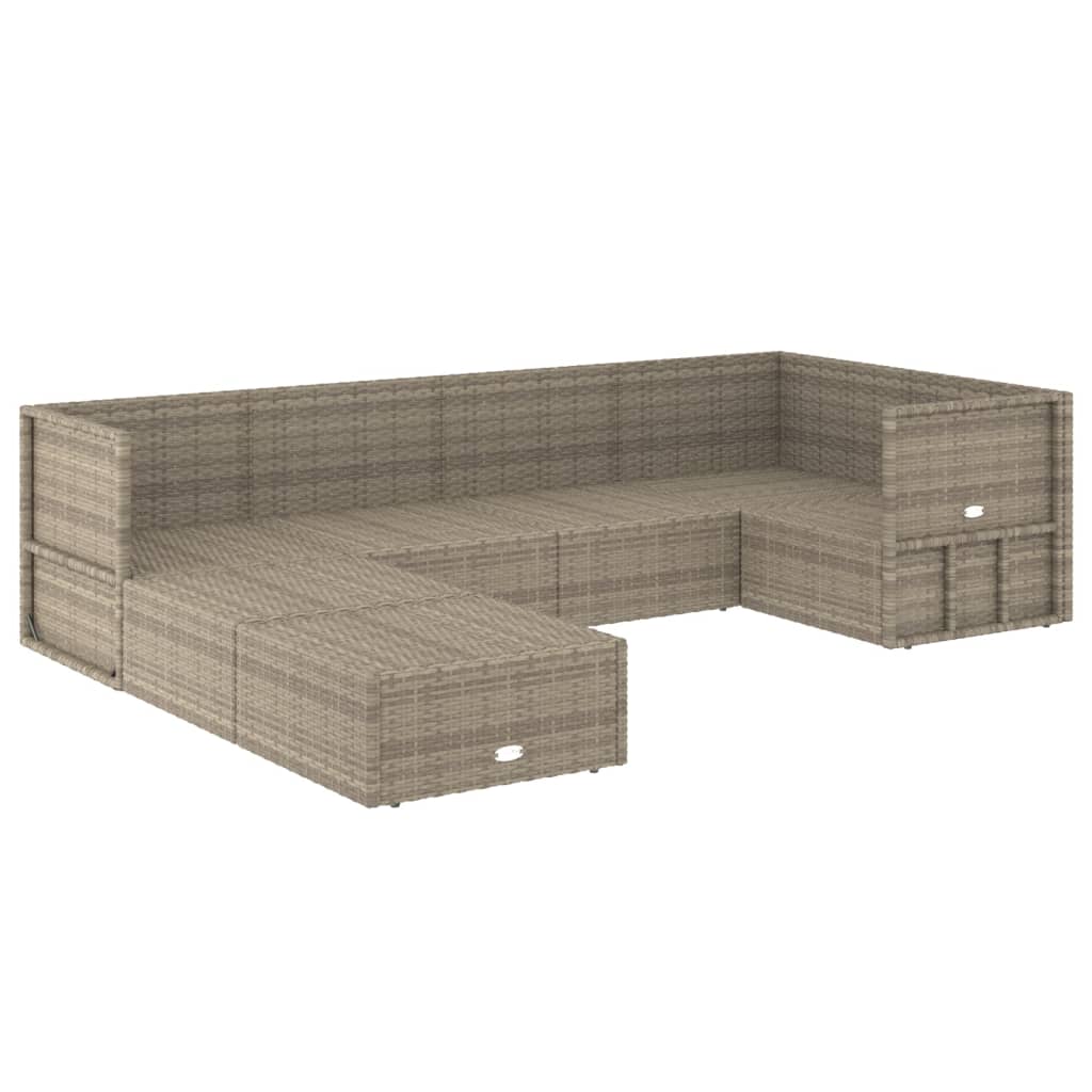 7 Piece Garden Lounge Set with Cushions Grey Poly Rattan