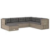 7 Piece Garden Lounge Set with Cushions Grey Poly Rattan