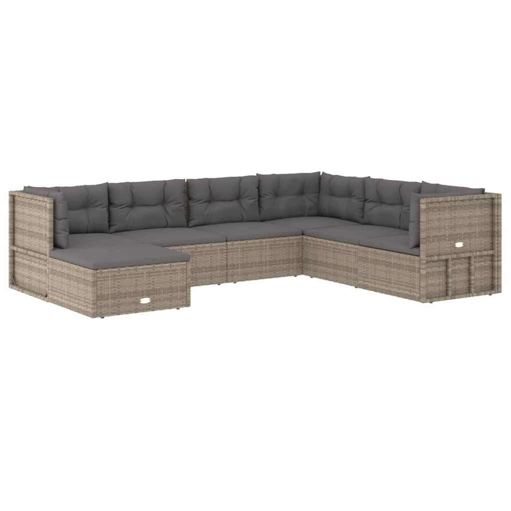 7 Piece Garden Lounge Set with Cushions Grey Poly Rattan