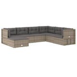 7 Piece Garden Lounge Set with Cushions Grey Poly Rattan