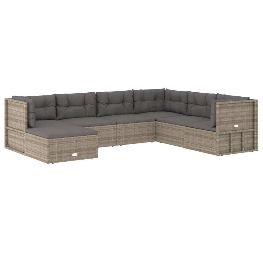7 Piece Garden Lounge Set with Cushions Grey Poly Rattan