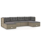 6 Piece Garden Lounge Set with Cushions Grey Poly Rattan