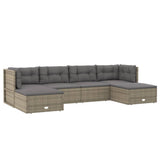 6 Piece Garden Lounge Set with Cushions Grey Poly Rattan