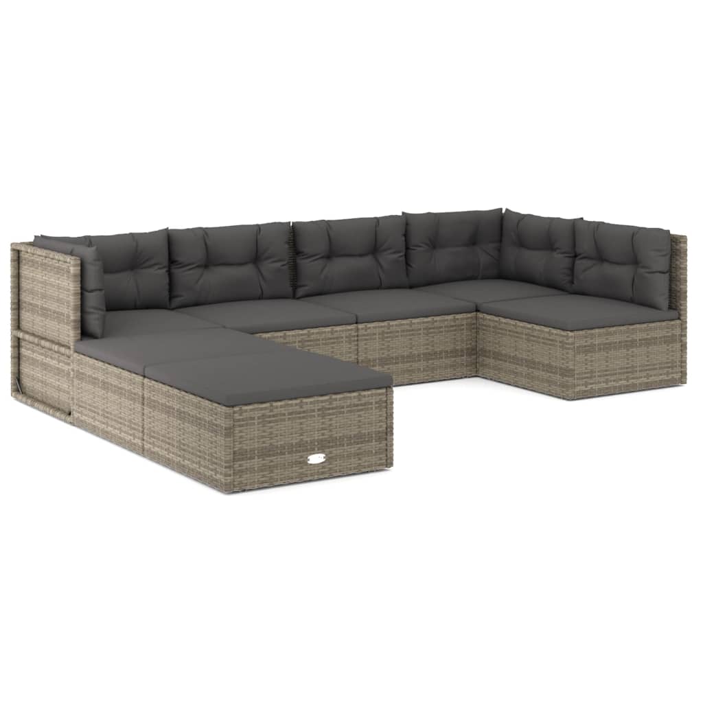 7 Piece Garden Lounge Set with Cushions Grey Poly Rattan