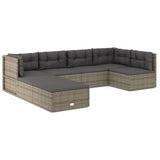 7 Piece Garden Lounge Set with Cushions Grey Poly Rattan - Front View