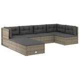 7 Piece Garden Lounge Set with Cushions Grey Poly Rattan - Side View