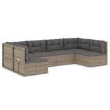 6 Piece Garden Lounge Set with Cushions Grey Poly Rattan