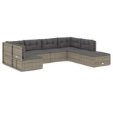 7 Piece Garden Lounge Set with Cushions Grey Poly Rattan - Front View