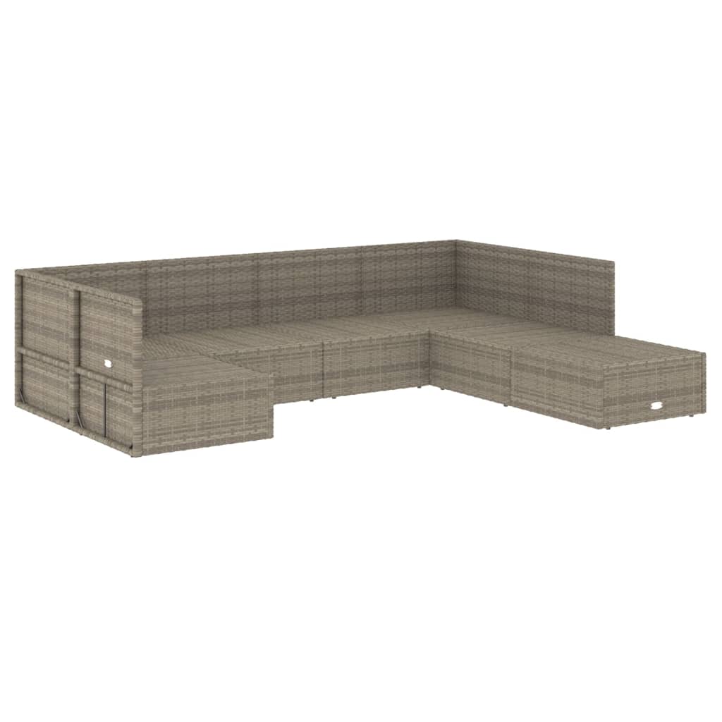 7 Piece Garden Lounge Set with Cushions Grey Poly Rattan