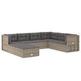 8 Piece Garden Lounge Set with Cushions Grey Poly Rattan