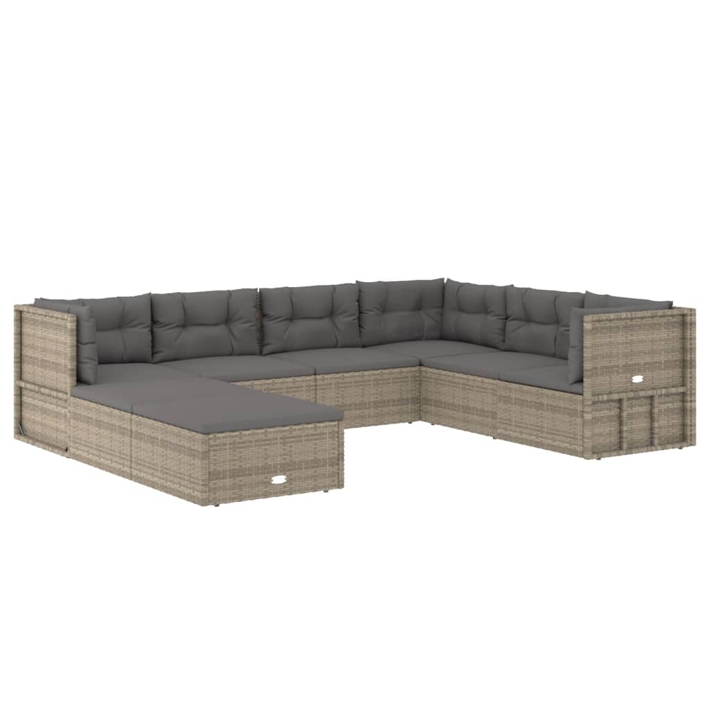 8 Piece Garden Lounge Set with Cushions Grey Poly Rattan