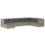8 Piece Garden Lounge Set with Cushions Grey Poly Rattan