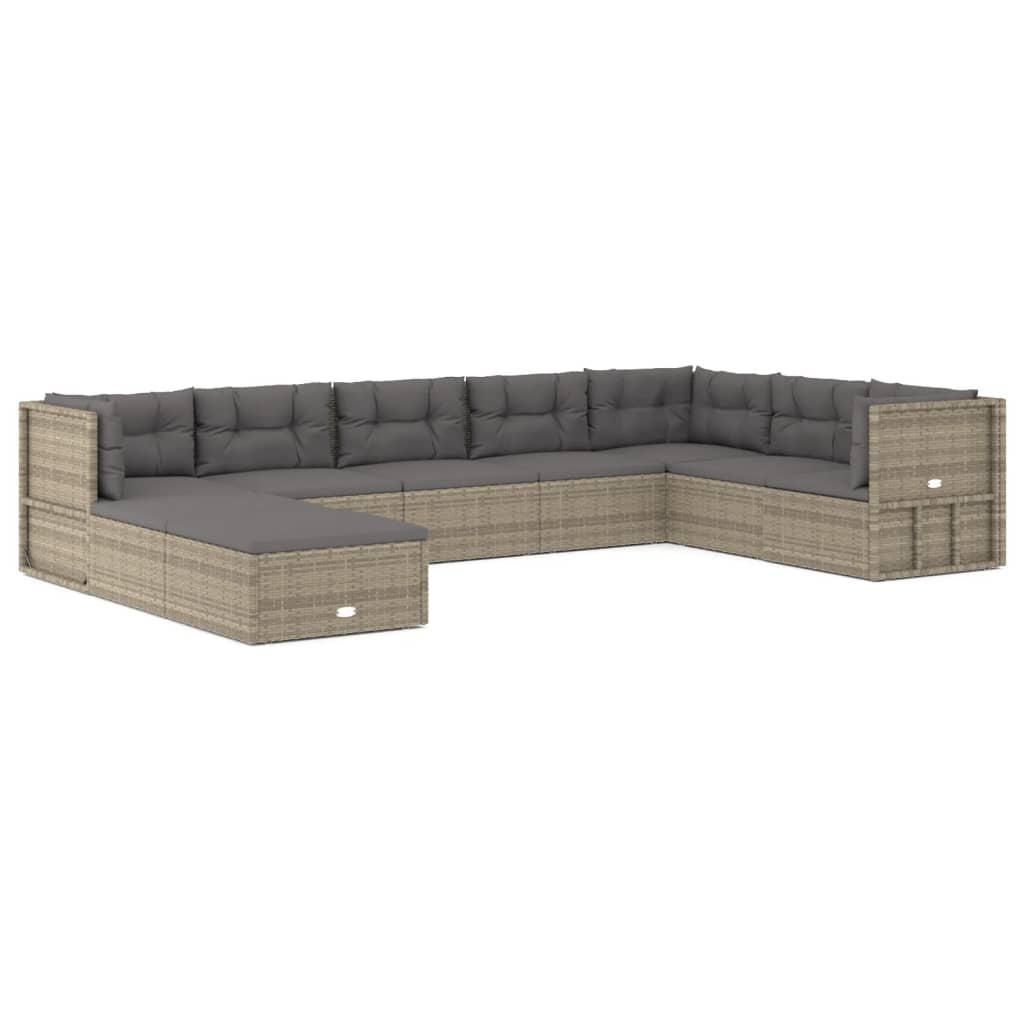 9 Piece Garden Lounge Set with Cushions Grey Poly Rattan