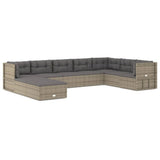 9 Piece Garden Lounge Set with Cushions Grey Poly Rattan