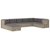 9 Piece Garden Lounge Set with Cushions Grey Poly Rattan - Side View