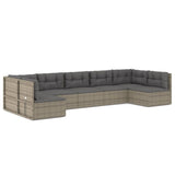 7 Piece Garden Lounge Set with Cushions Grey Poly Rattan - Front View