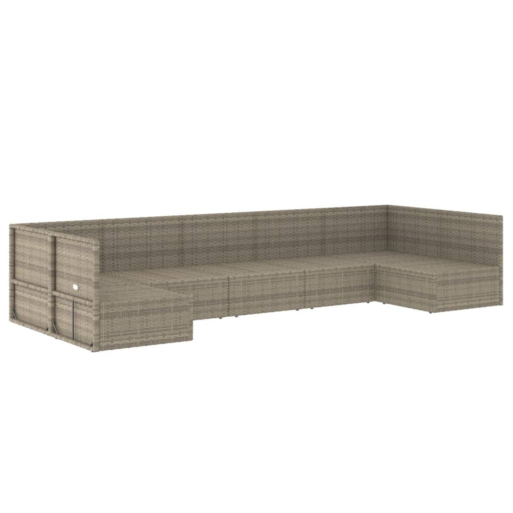7 Piece Garden Lounge Set with Cushions Grey Poly Rattan