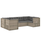 6 Piece Garden Lounge Set with Cushions Grey Poly Rattan - Front View