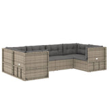 6 Piece Garden Lounge Set with Cushions Grey Poly Rattan
