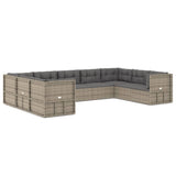 9 Piece Garden Lounge Set with Cushions Grey Poly Rattan