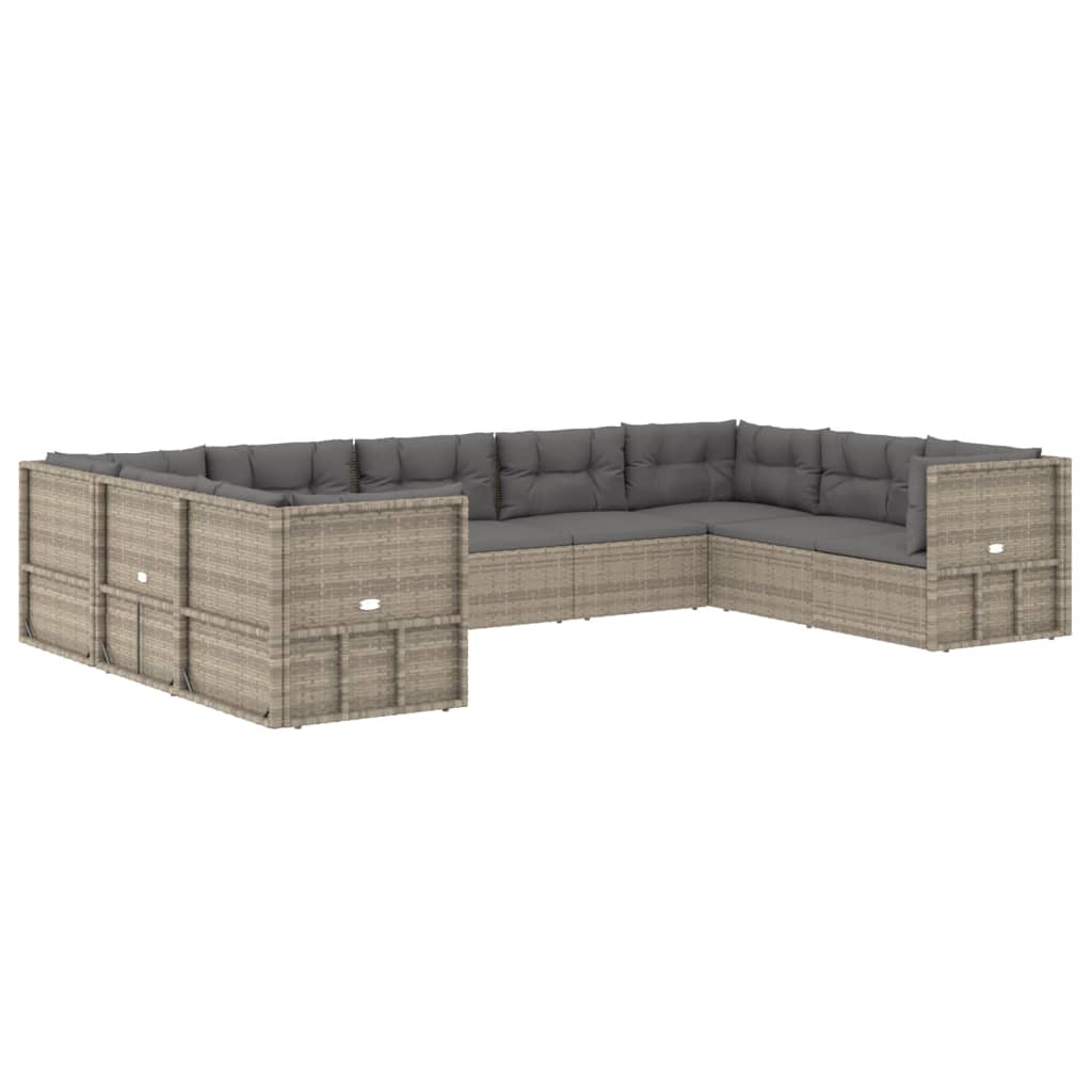 9 Piece Garden Lounge Set with Cushions Grey Poly Rattan