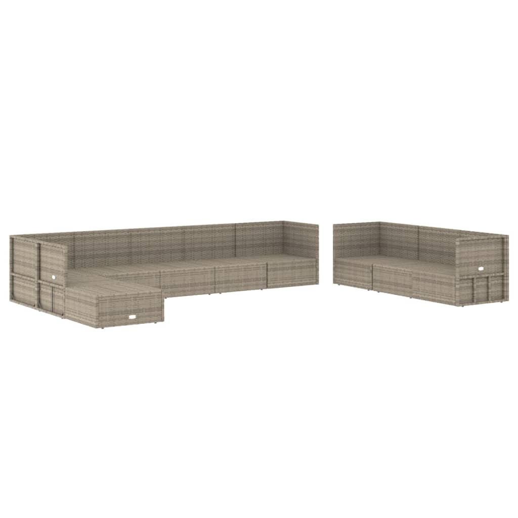 10 Piece Garden Lounge Set with Cushions Grey Poly Rattan