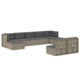 9 Piece Garden Lounge Set with Cushions Grey Poly Rattan - Front View